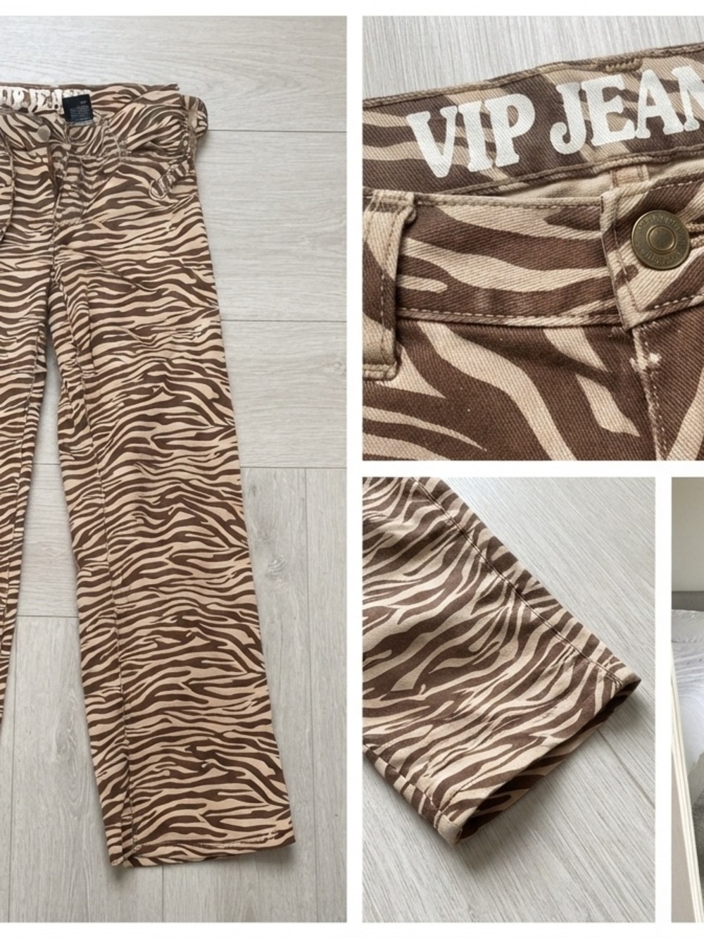 VIP Kids Zebra-Print Jeans in Brown and Cream